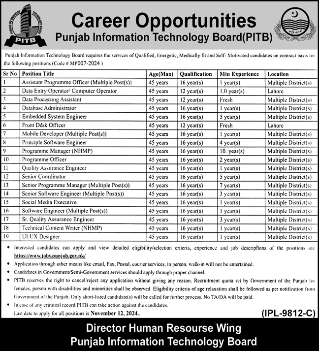 Punjab Information Technology Board (PITB) Jobs 2024