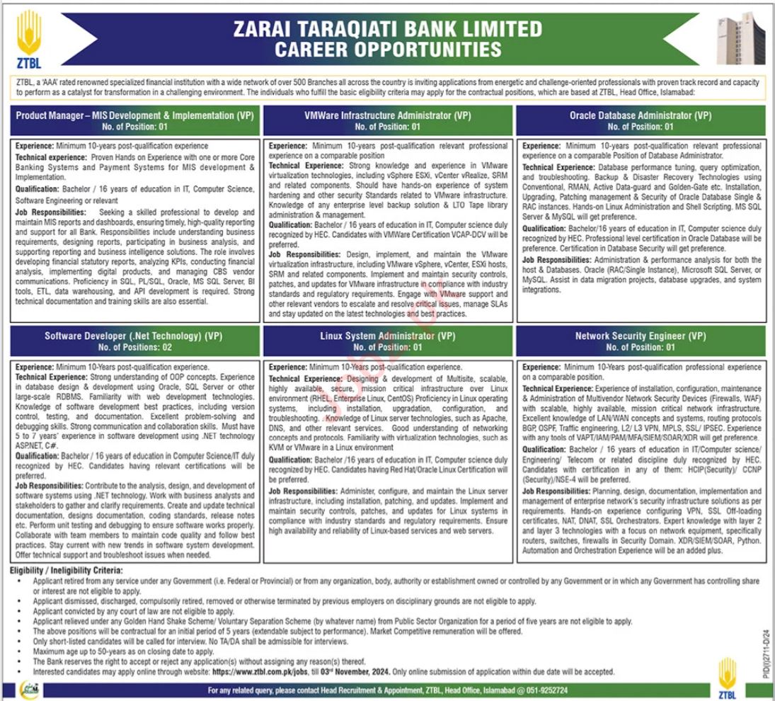 Zarai Taraqiati Bank Limited (ZTBL) Jobs Notice 2024: Apply Now for Government Banking Opportunities