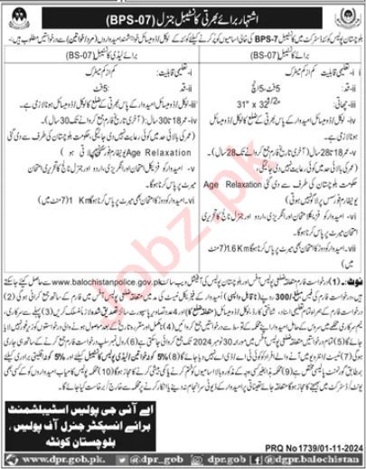 Balochistan Police Jobs 2024