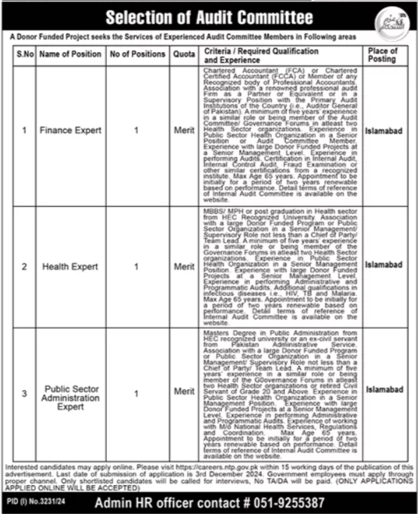 Finance Expert & Health Expert Jobs 2024 in Islamabad