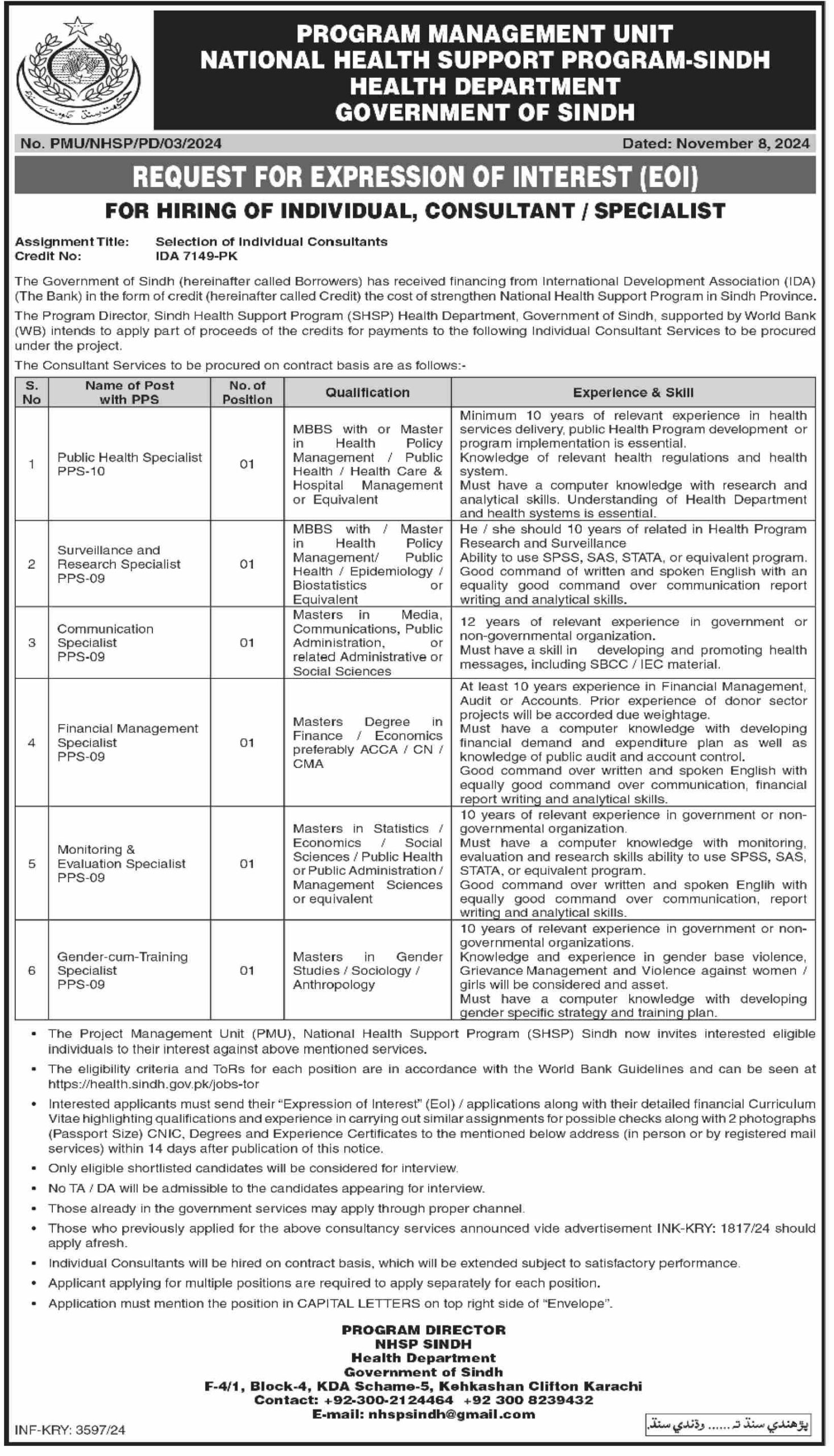 Karachi Health Department Jobs 2024